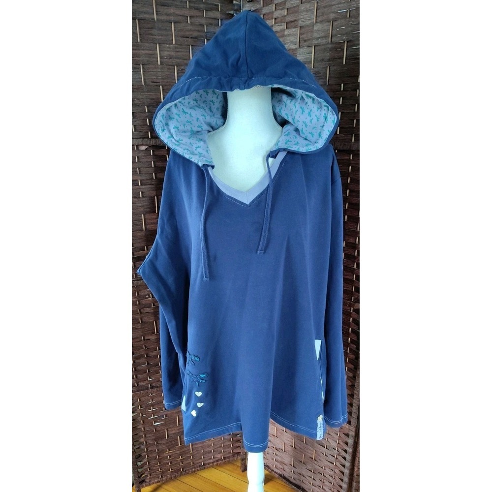 Joe Browns Women's Blue Longline Hoodie Dragonfly Heart Embroidery Size 26